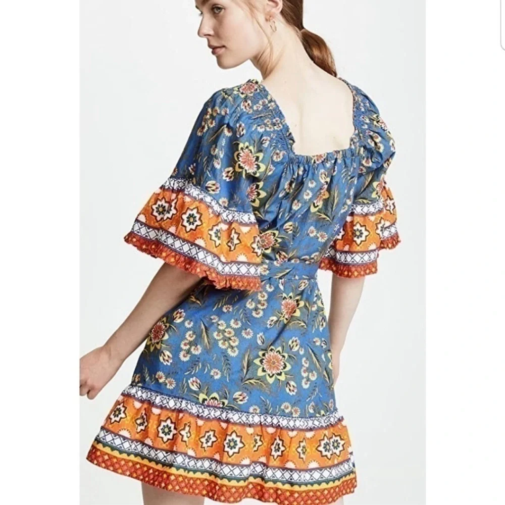 Joie Boho Blue Orange mini dress with belt